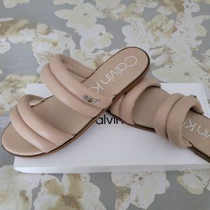 Calvin Klein Nude Koko Leather Flat Sandal